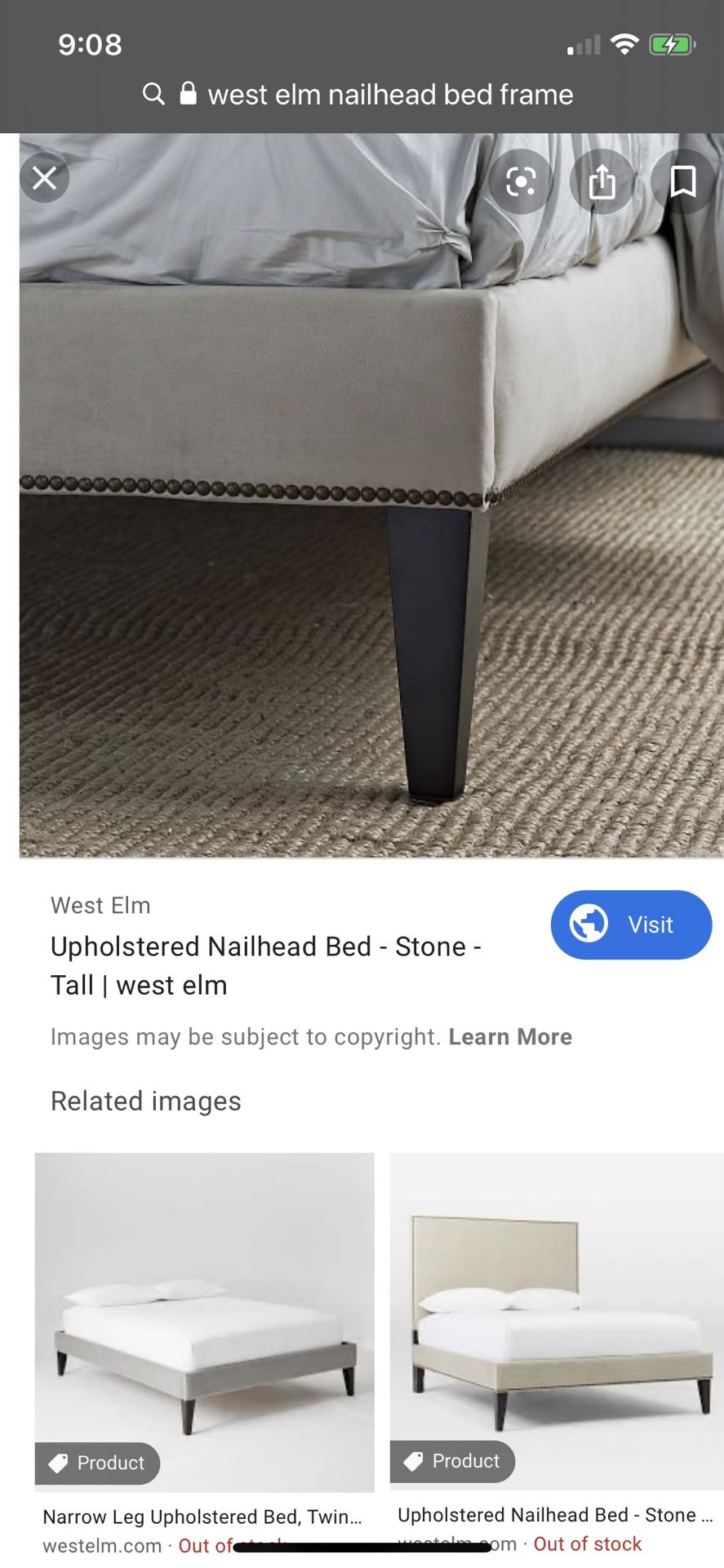 West Elm Nail Head Upholstered Bed Frame