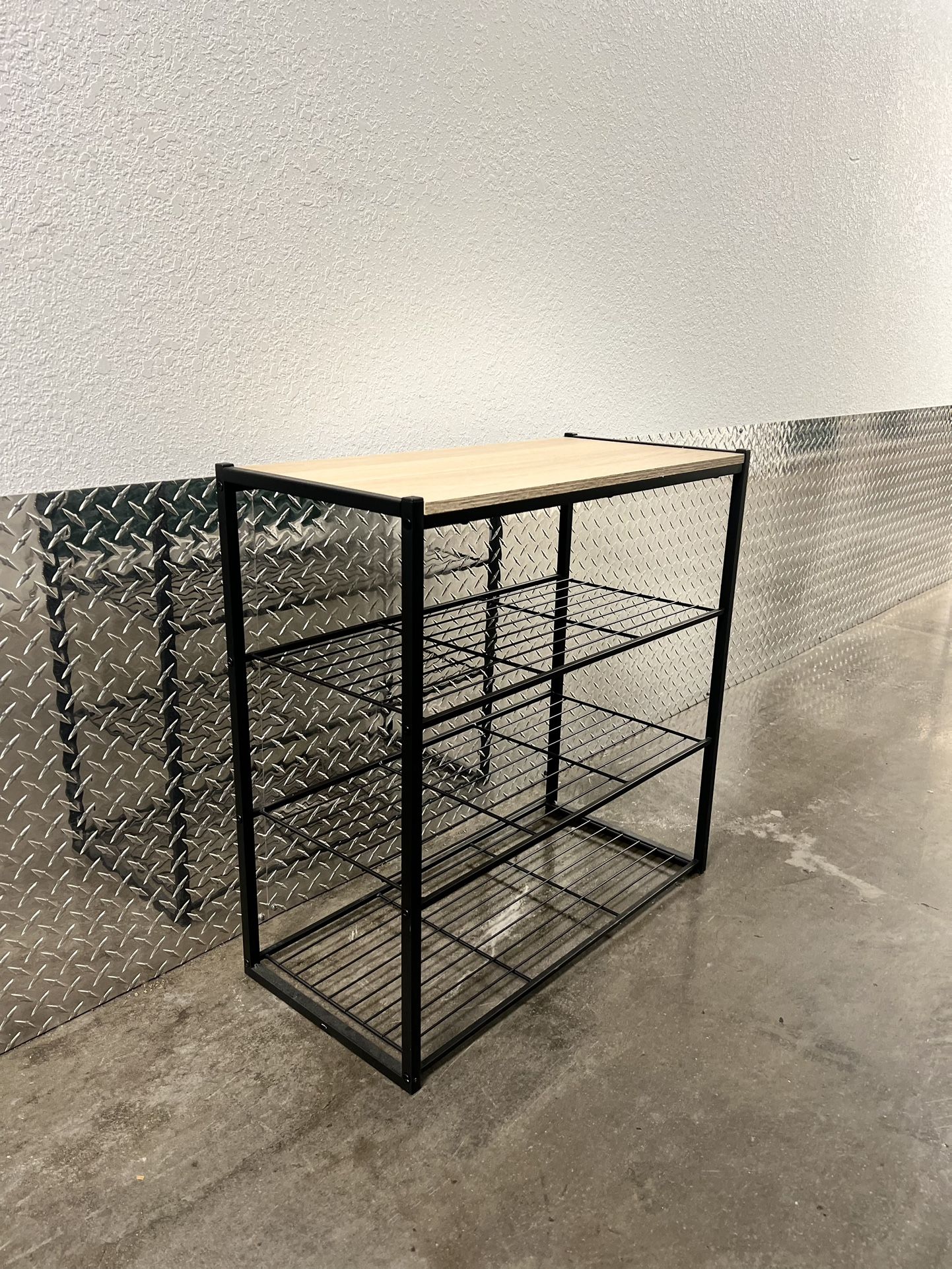Wooden Top Metal Shoe Rack