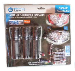 LED Set Flashlights (3) Headlamps (2) Batteries NIP sTech