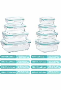 8 Pack Glass Food Storage Containers with Lids(new)