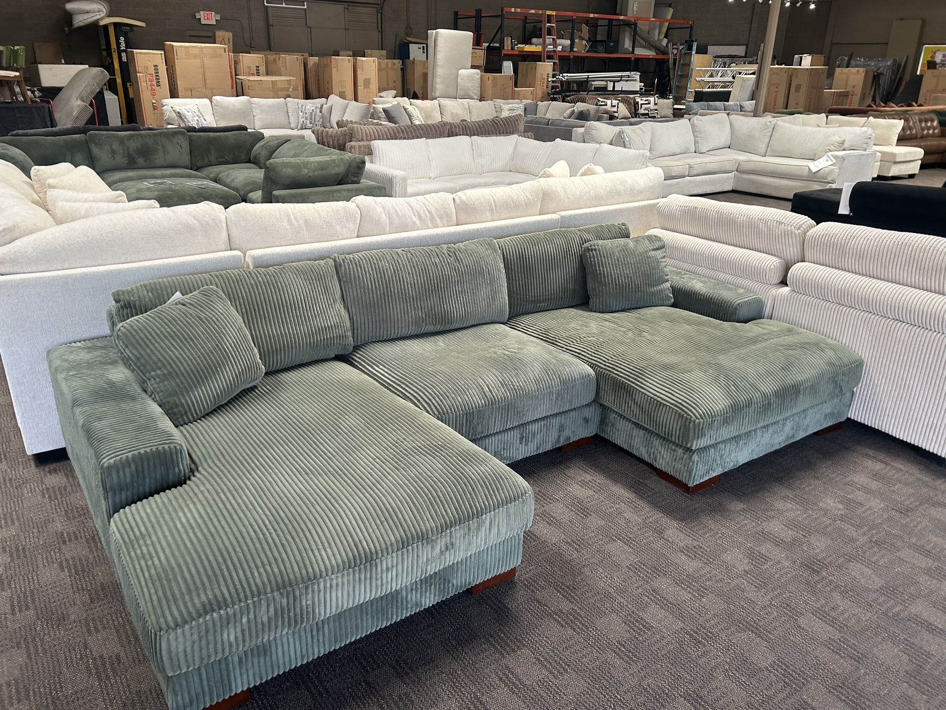 Green Modular Double Chaise Sectional