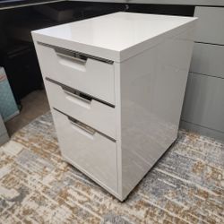 CB2 Metal White and Silver 3 drawer filing cabinet