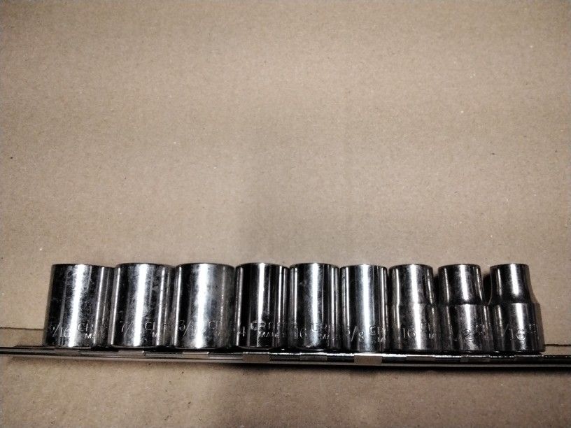 CRAFTSMAN 1/2" Drive, 6 Point, SAE Chrome Shallow 9 Piece SOCKET SET -- MADE IN USA ๐บ๐ธ