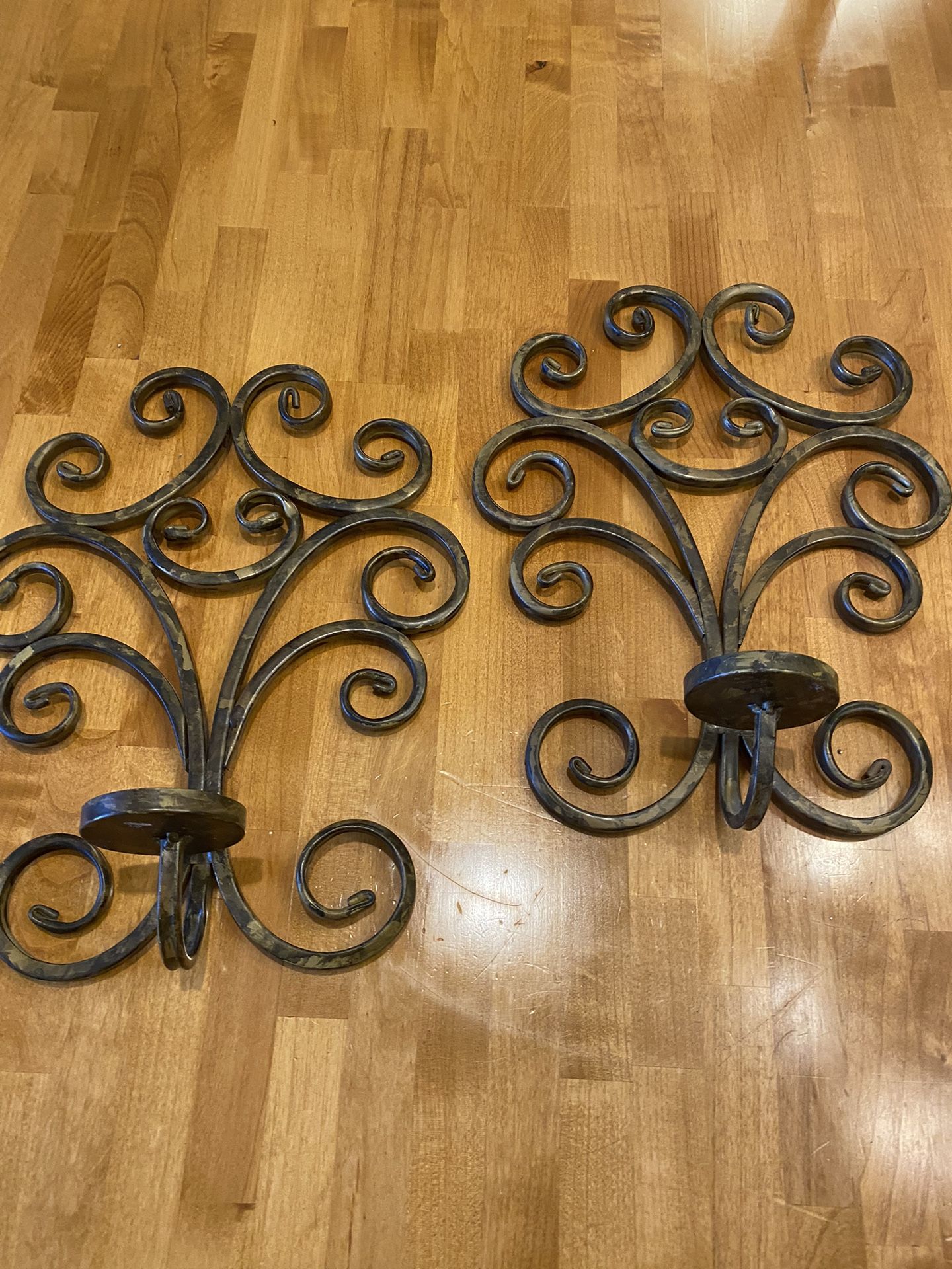 Vintage metal wall candle sconces/ holders. Set of TWO. 13x10 inches. Good condition.
