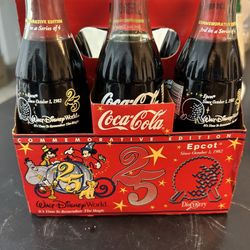 Rare!!! Coca-Cola Walt Disney World 25th Anniversary Bottles #1 & #3, Set Of 4