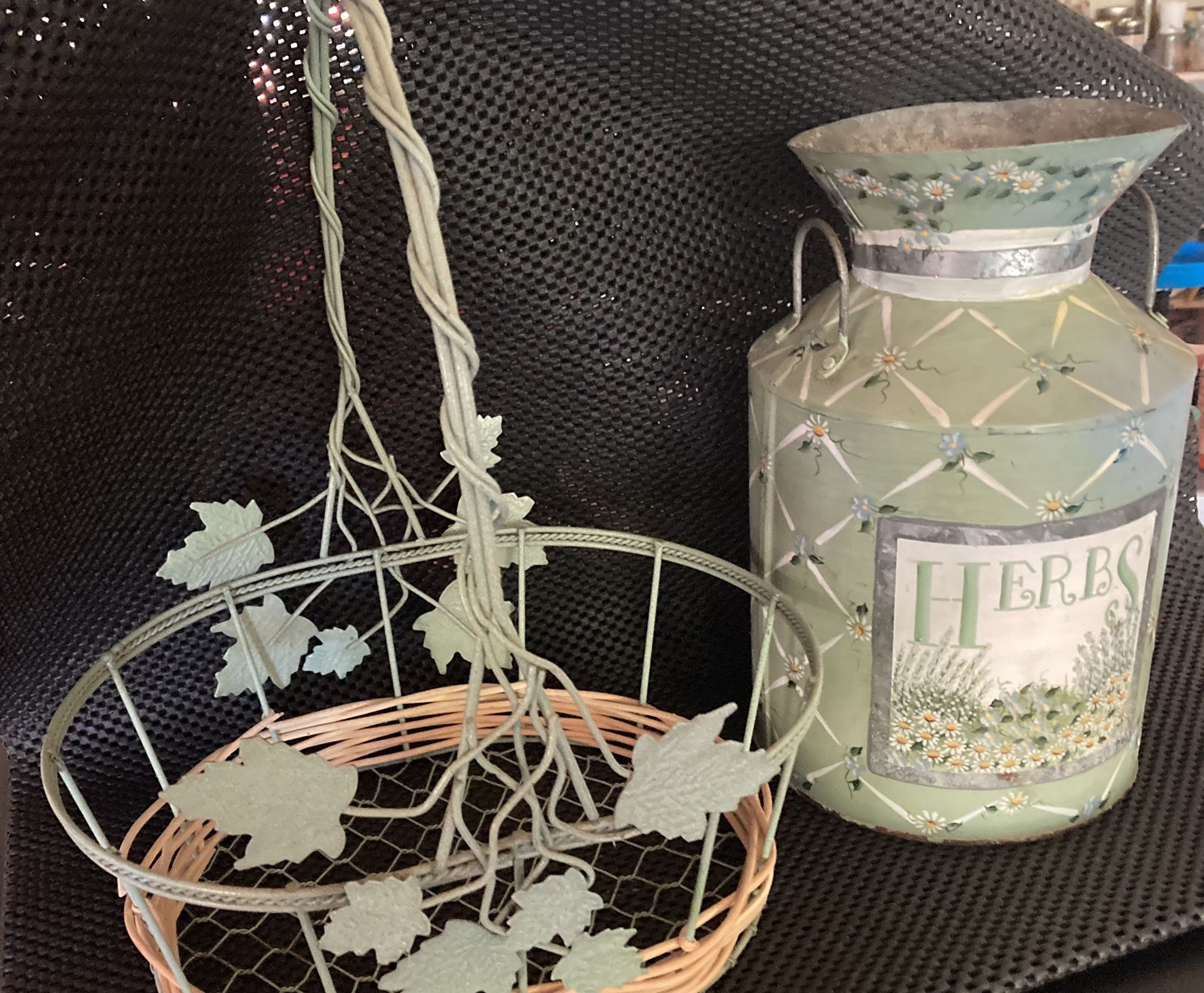 Utensil Milk Jug Utensil Holder, farmhouse, And Matching Basket