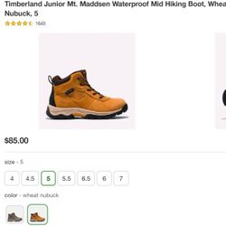 Timberland MT. MADDSEN WATERPROOF MID HIKER WHEAT NUBUCK juniors 5