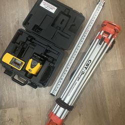 LM30 CST/berger laser level, laser mark detector, tripod, elevation gauge, and extras