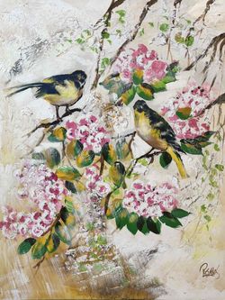 Antique Abstract Oil Painting Signed Lee Reynolds 40.5”Lx51”H Kacho-ga