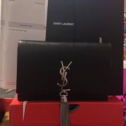 SAINT LAURENT  Grain De Poudre Small Classic Monogram Kate Tassel Satchel Black 