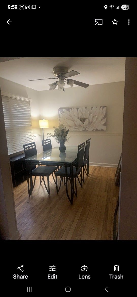 Glass And Wrought Iron Table With 6 Chairs, Chairs Will Need Re-upholstered