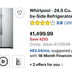 NEW Whirlpool - 24.5 Cu. Ft. Side-by-Side Refrigerator (Stainless Steel) - FOR SALE! 