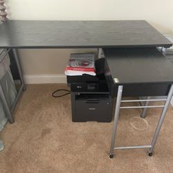 Modern Black L-Shaped Desk with Pull-Out Work Surface