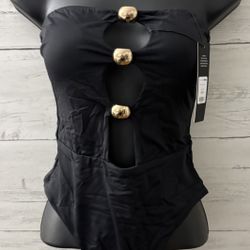 FASHION NOVA Black One-Piece Swimsuit with Gold Accent Design Women’s Small NWT