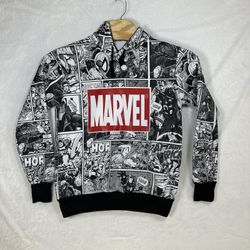 Marvel Hoodie All Over Print Comic Book Panels Red Logo Men's Small/Medium