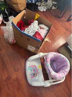 Bright Starts Learn-to-Sit Baby Floor Seat, 2-Positions Grow with Infant, Portable Baby Chair, also I got baby girl clothes