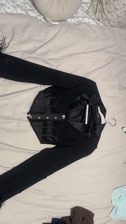 Black Corset Like Crop Top Feather Sleeve