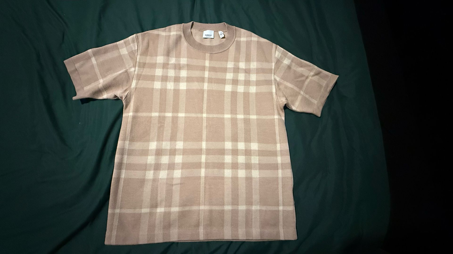 Men’s Burberry Knitted Wool Short Sleeve Beige Shirt Size Small