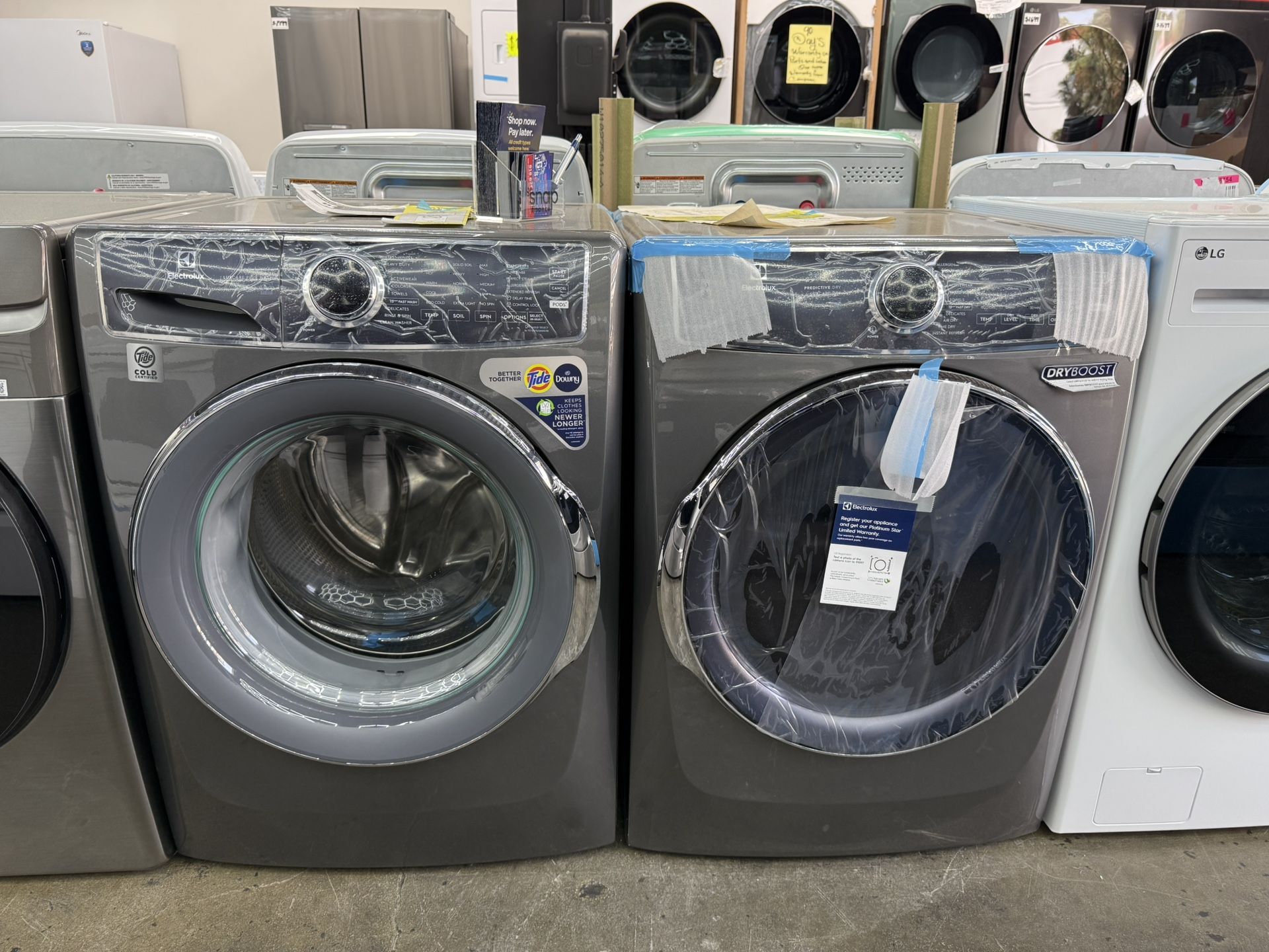 Brand new Electrolux stainless steel washer and gas dryer set