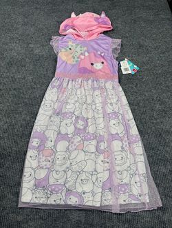 Squishmallows Hooded Nightgown Girls 10 NWT Patty Cow Fantasy Gown Lilac