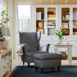 Armchair and ottoman, Nordvalla dark gray - IKEA
