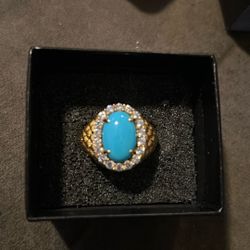 Vintage China Silver Gold Plated Turquoise Ring 