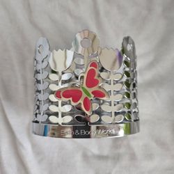Bath & Body Works Floral Silver Soap Sleeve Holder w/Pink and Green Butterfly