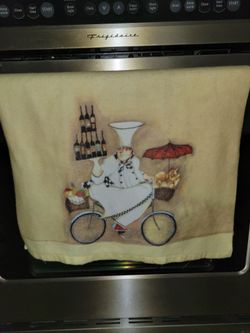 "Wine Peddler" / "Chef to Go" artwork by renowned artist Jennifer Garant Fat Chef Kitchen Towel