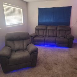 Beautiful Gray Matching Couch & Rocking Recliner With LED's