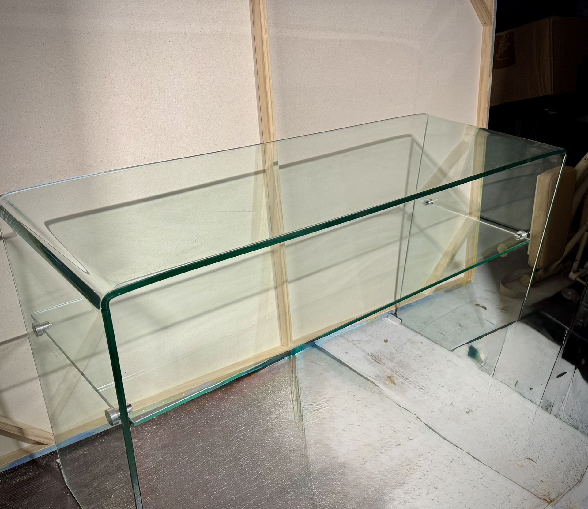 Beautiful all glass console table with shelf