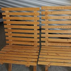 Pair Of Solid Pine Two Piece Stacking Camp Chairs