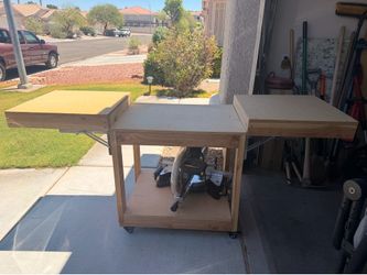 12” Chicago Electric Miter Saw + Rolling Wood Workbench/Stand with Locking Casters