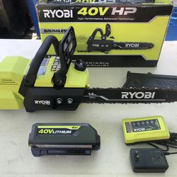 RYOBI 40V HP Brushless 14 in. Battery Chainsaw w 4.0 Ah Battery &Charger $140 