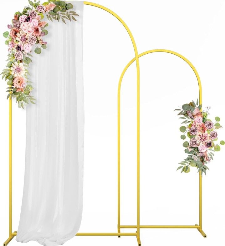 Metal Arch Backdrop Stand Wedding Arch Frame Set of 2 (7.2FT,6FT) Gold Backdrop Arch Stand