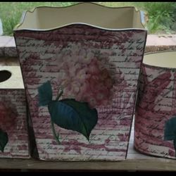Marye Kelley Paper Mache Trash Can, File Box And Tissue Box 