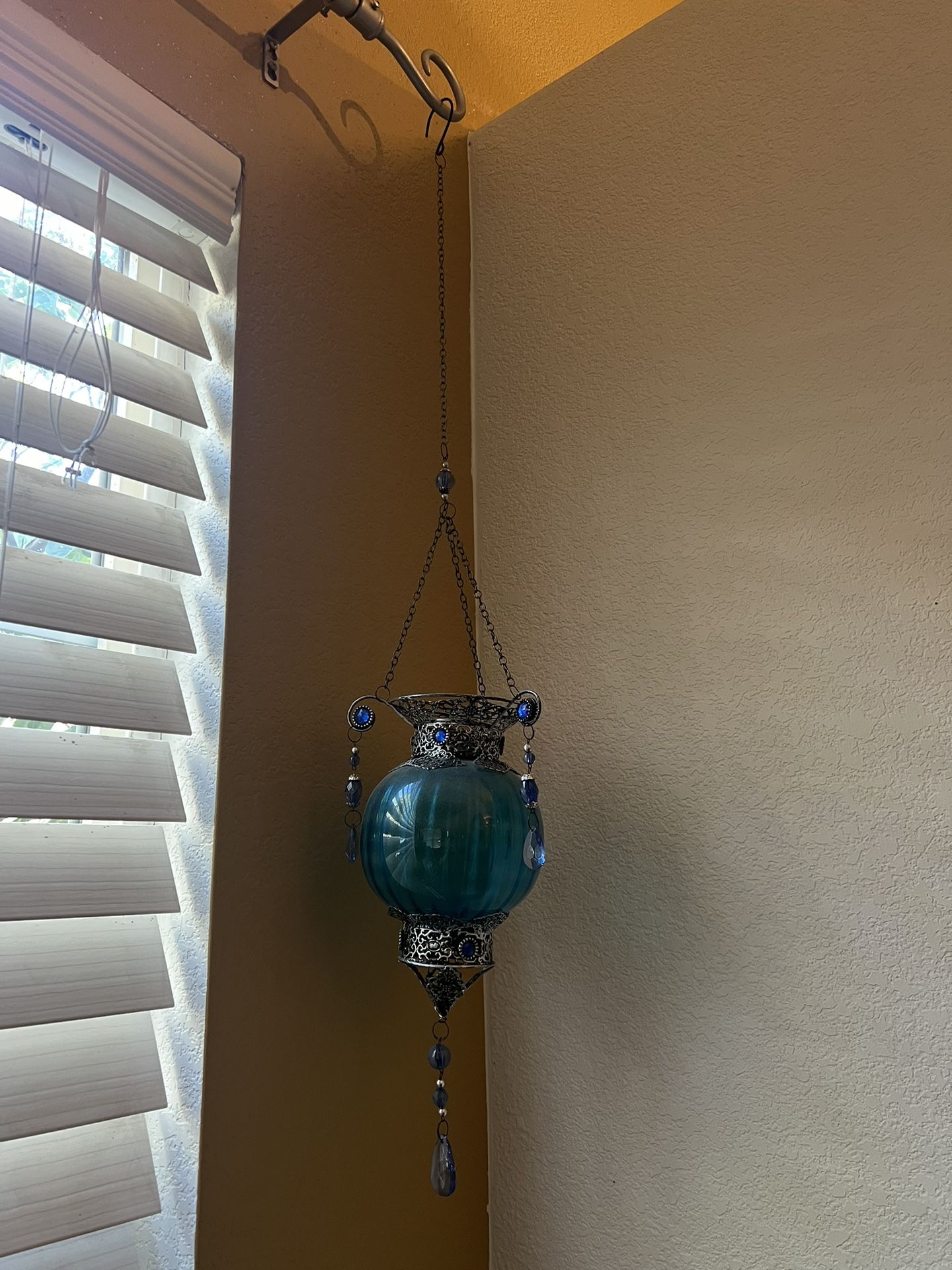 Lantern Hanging Boho Blue And Silver 