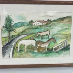Watercolor -(framed) Horses