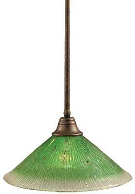Stem pendant in bronze finish with 16 in kiwi green crystal glass