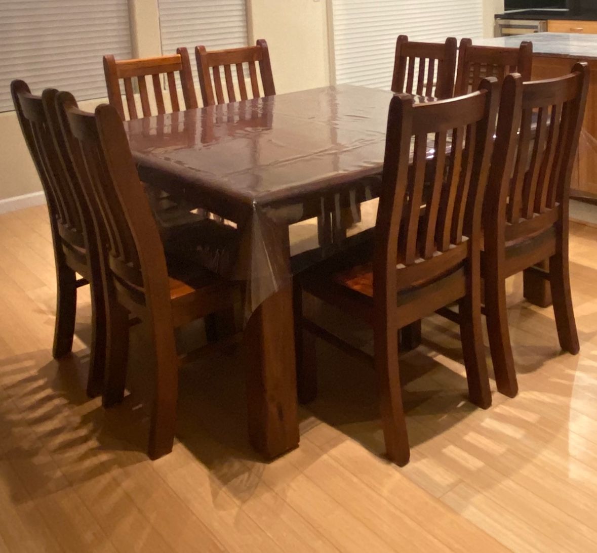 9 Piece Dining Table Set- Wooden, walnut brown.