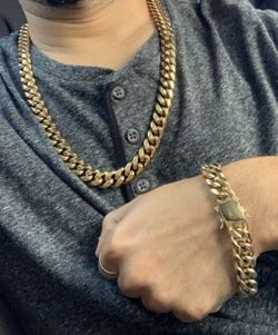 14MM Cuban Set 14K Gold Plated Does Not Loses Color