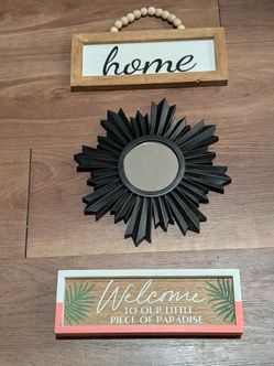 6 Piece Boho Home Decor & Craft Lot Mirror Signs Wooden Bead Garland