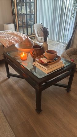 Dark Metal Glass Top Coffee Table