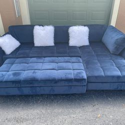 Sectional Couch/Sofa - Velvet - Navy Blue - Delivery Available 🚛