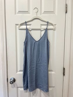 Blue Satin Mini Slip Dress