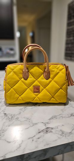 (Like New) Dooney & Bourke Yellow Quilted Barrel Satchel Bag with Leather Crossbody Strap
