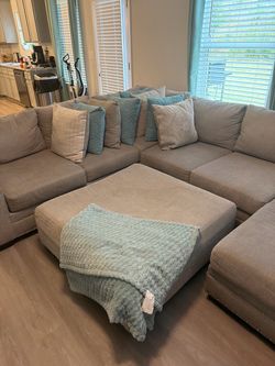 Gray Fabric Sectional Sofa with Ottoman