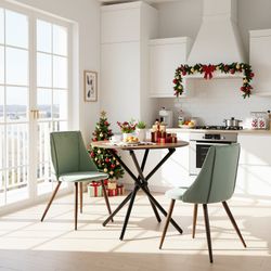 Homy Casa Fontana 3 Piece Dining Table Set with 2 Smeg Velvet Upholstered Chairs, Cactus