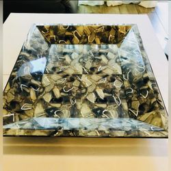 Vintage Jamie Young Grey/Silver Leaves Very Large Faux Agate Tray 22”-18”.