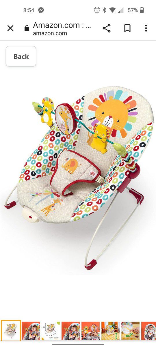 Bright Starts Playful Pinwheels Portable Baby Bouncer with Vibrating Infant Seat and-Toy Bar, 19.8x13.1x3.4 Inch, Age 0-6 Months

