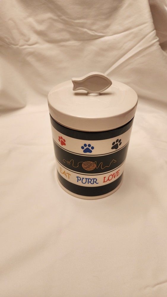 Ceramic Cat Treat Jar with Lid - Black, Blue, Red, Gold